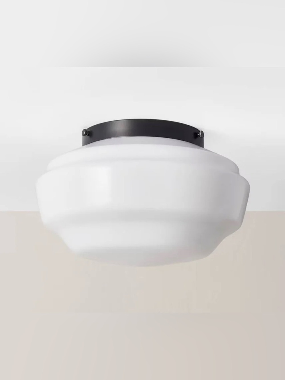 White Glass Schoolhouse Flush Mount Ceiling Light Black Mount Farmhouse Modern